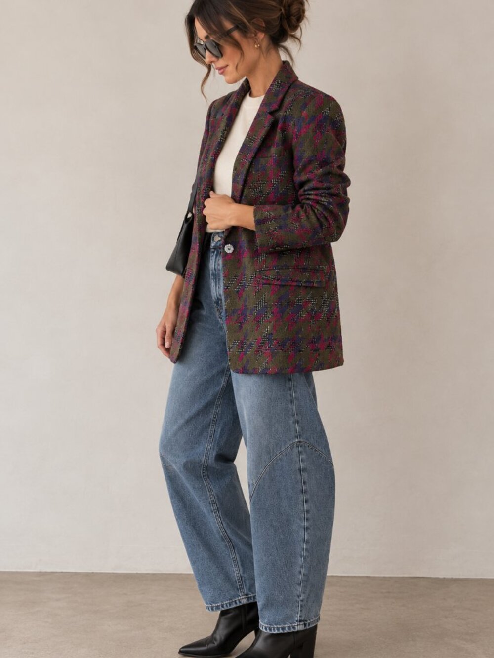 Vintage oversized blazer | olive houndstooth | statement jacket (M)